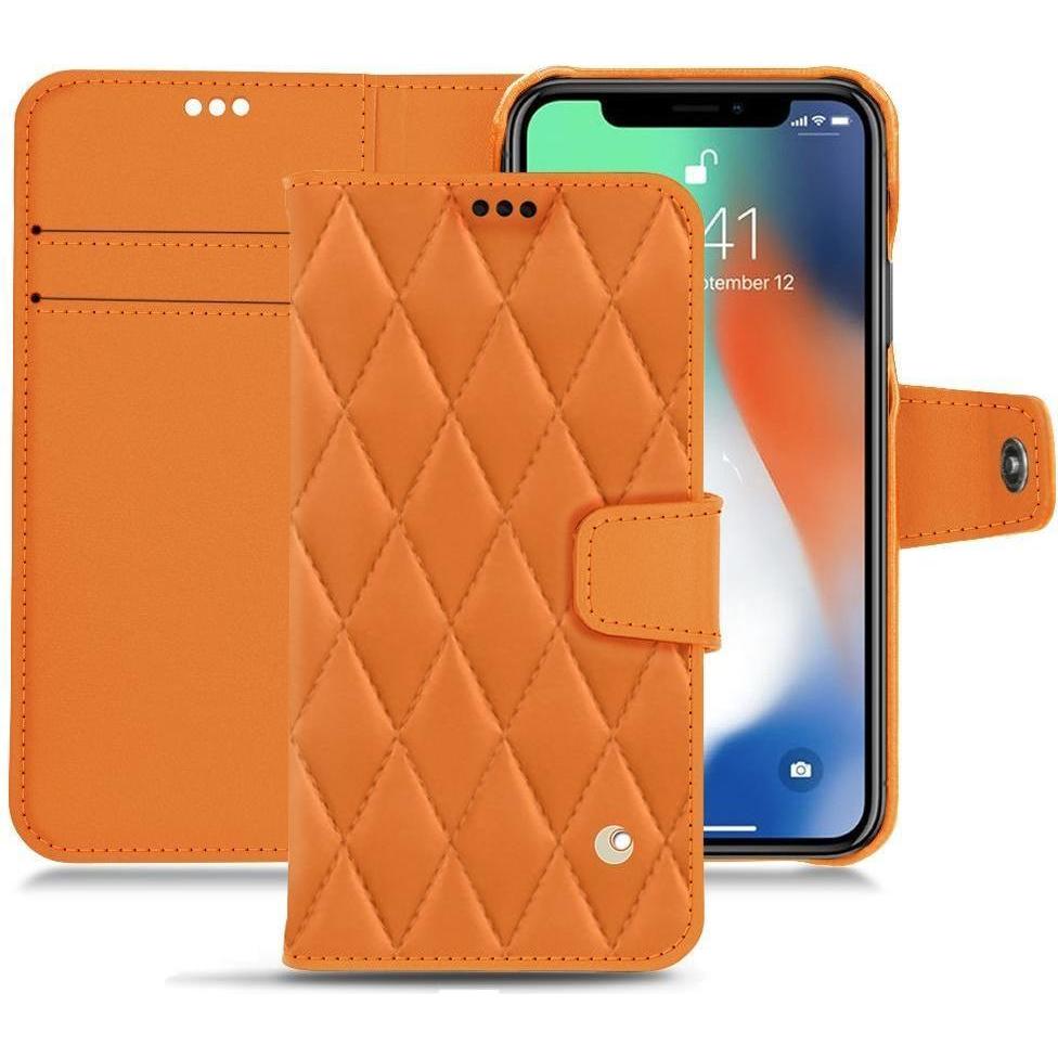 Noreve Lederschutzhülle Wallet (Apple iPhone XS Max), Smartphone Hülle, Orange
