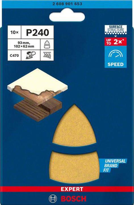 Produktbild Bosch Professional Zubehör EXPERT C470 Schleifpapier, 102 x 62/93 mm, G 240, 10 Stück (240)