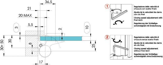 Actual product image Simonswerk Hydraulic hinge Biloba EVO glass wall