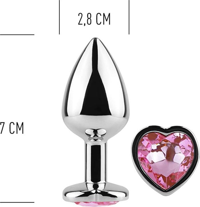 Actual product image Secret play Metal Butt Plug Fuchsia Heart Small Size 7 cm