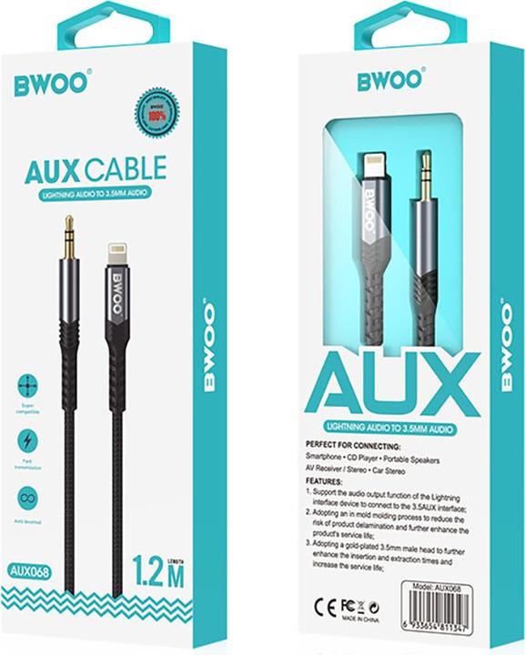 Image du produit Bwoo BO-AUX068 (1.2m, Jack 3.5mm, Écouteurs, iPad, Macbook, iPhone)