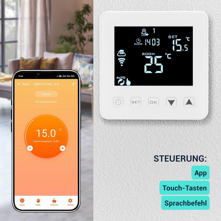 Immagine prodotto Casativo Termostato WLAN per il riscaldamento a pavimento, controllo tramite app, Siri, Alexa e GA, set da 4