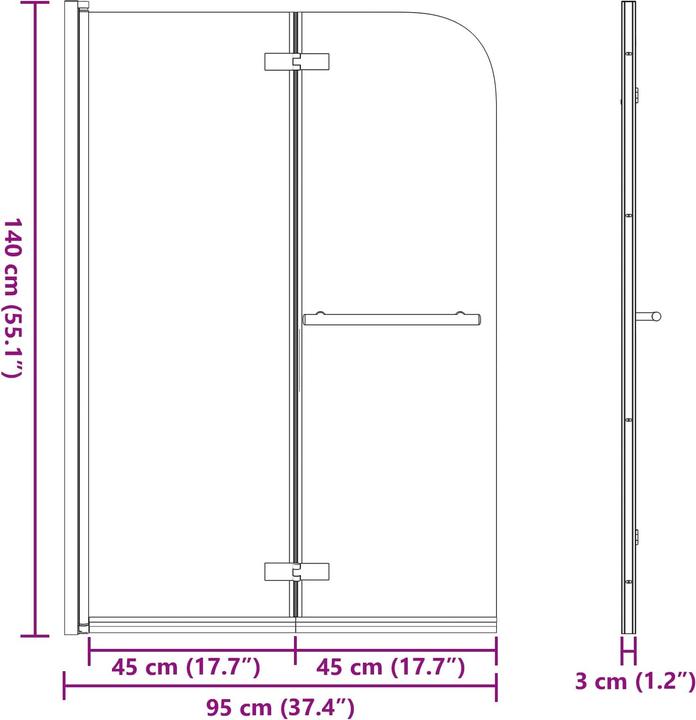 Actual product image vidaXL Duschabtrennung (95 cm, 140 cm)