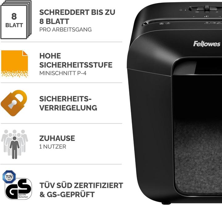 Produktbild Fellowes Aktenvernichter Powershred LX41 P-4, 8 Seiten (Partikelschnitt)