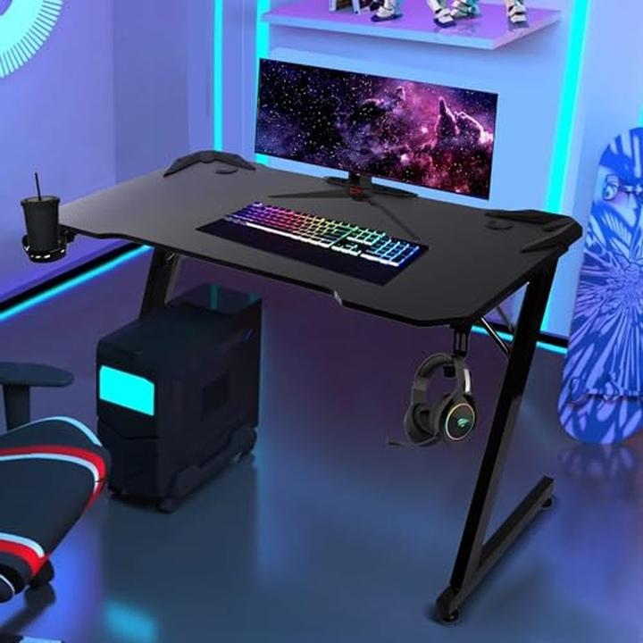 Actual product image NanoRS Gaming desk black large 150kg max height 750mm 110x60x1 5cm Cup and headphone holder