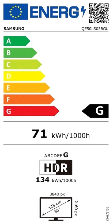 Energy Label Samsung The Frame QE50LS03B - (EU) (50", LS03B (EU), QLED, 4K, 2023)