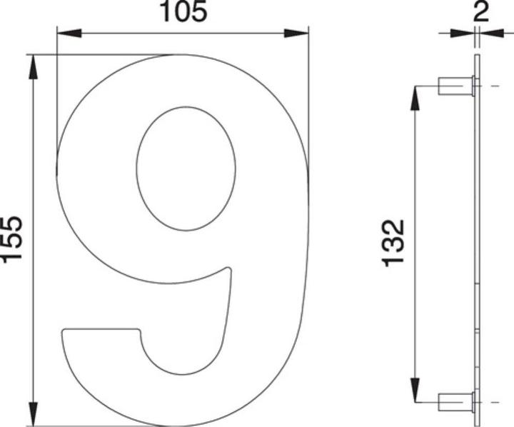 EDI Numéro de maison chiffre 6 / 9 acier inoxydable mat 150 mm largeur 105 mm