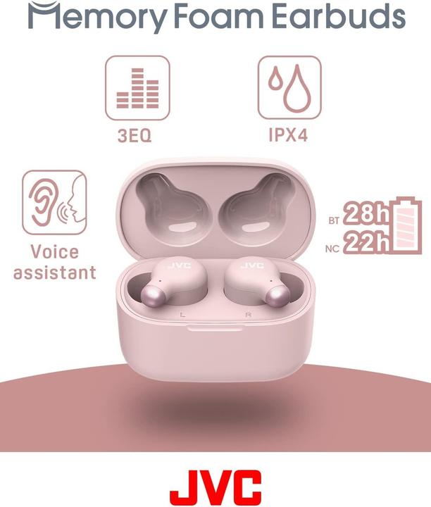 Actual product image JVC HAZ250T Noise Cancelling Bluetooth Wireless Memory Foam Earbuds Pink (Wireless)