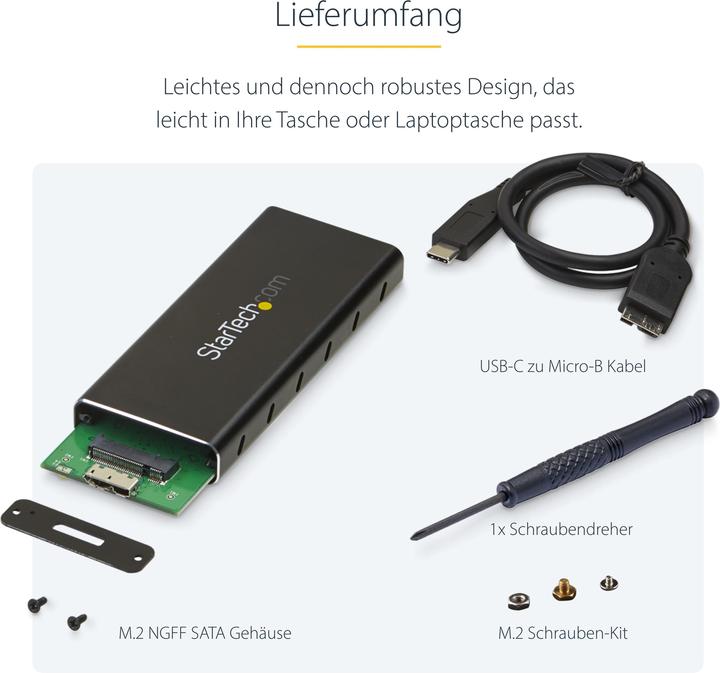 Produktbild StarTech M.2 SATA ENCLOSURE - W/ USB C (M.2, M.2 2230, M.2 2242, M.2 2260)