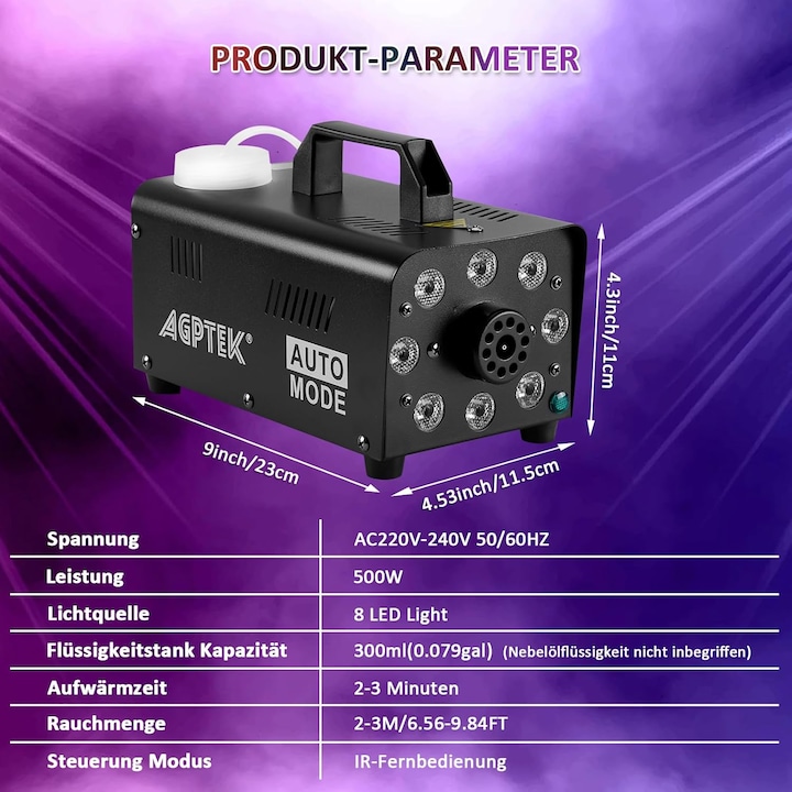 Produktbild Agptek Nebelmaschine 500W, tragbar