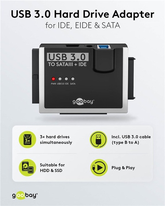Immagine prodotto Goobay Adattatore per disco rigido USB 3.0 per IDE e SATA (2.5", 3.5")