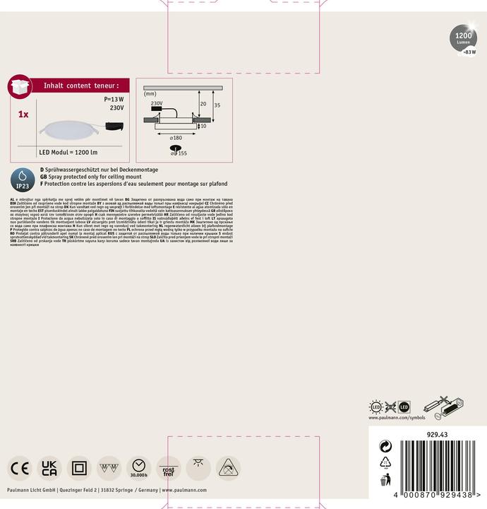 Produktbild Paulmann Einbaupanel Areo (1000 lm)