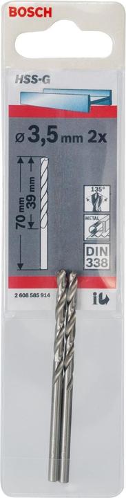 Actual product image Bosch Professional Zubehör Metal drill HSS-G, DIN 338, 3.5 x 39 x 70 mm, pack of 2 (3.5 mm)