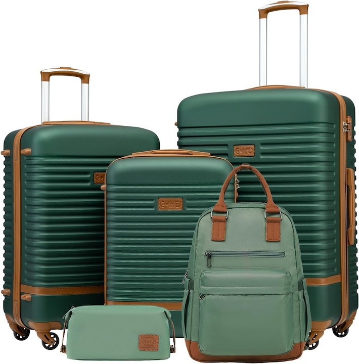 Immagine prodotto Coolife 5-teiliges Hartschalenkoffer-Set mit Reiserucksack & Kulturbeutel (93 l, Bagaglio a mano (fino a 50 litri), M (50 - 90l), L (90 - 115l))