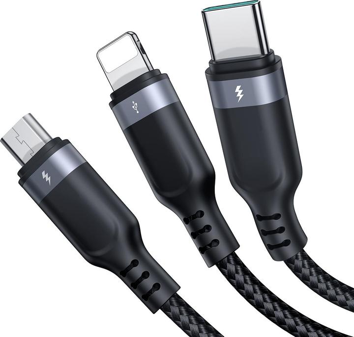 Image du produit Joyroom S-A18 Multi-Use Series 3.5A Type-C to Lightning+Type-C+Micro 3-in-1 Data Cable 0.3m-Black (0.30 m, USB 3.2 Gen 1)