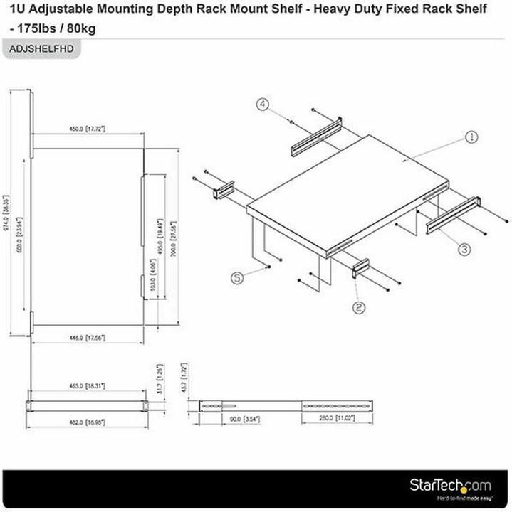 Actual product image StarTech 1 U adjustable heavy duty shelf for server rack/cabinet up to 80 Kg - Shelf for server rack 1U