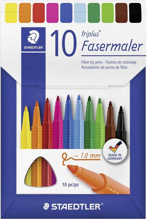 Actual product image Staedtler triplus colour 323 triangular fibre-tip pens cardboard box with 10 pieces, assorted (Multicoloured, 10 x)
