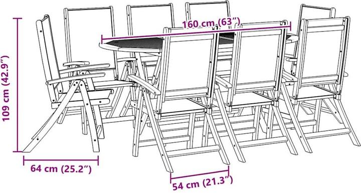 Actual product image vidaXL Garden furniture dining set garden set 9-piece solid wood acacia textilene (160 cm)