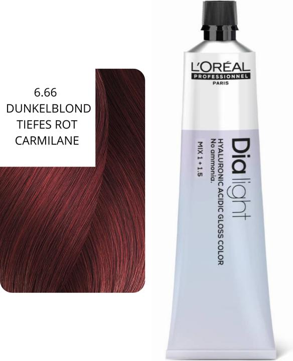 Image du produit L'Oréal Professionnel L'Oral Professionnel Dialight 666 Dark Blonde Deep Red Carmilane 60ml Hair Color (6.66 Blond foncé Rouge profond Carmilane)