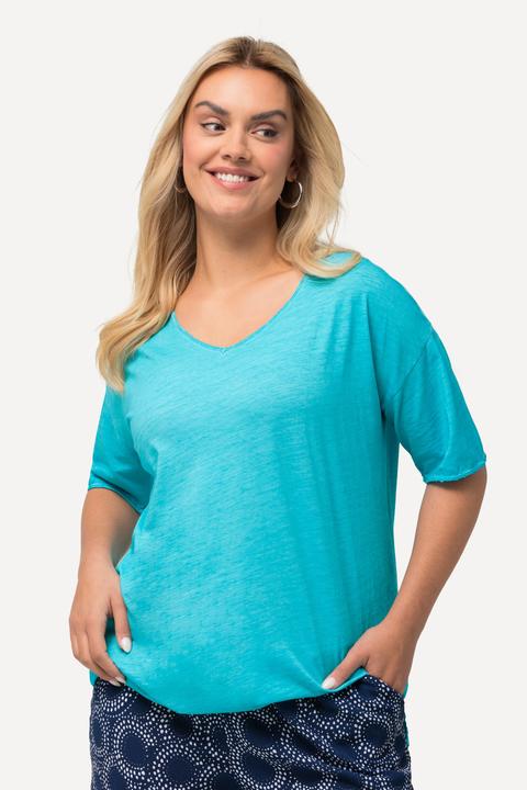 Immagine prodotto Ulla Popken T-shirt dal taglio oversize con tintura a freddo, scollo a V e mezze maniche (58)