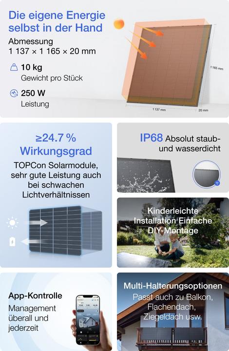 Produktbild EcoFlow 4 x250W Rigid Solar Panel (250 W, 10 kg)