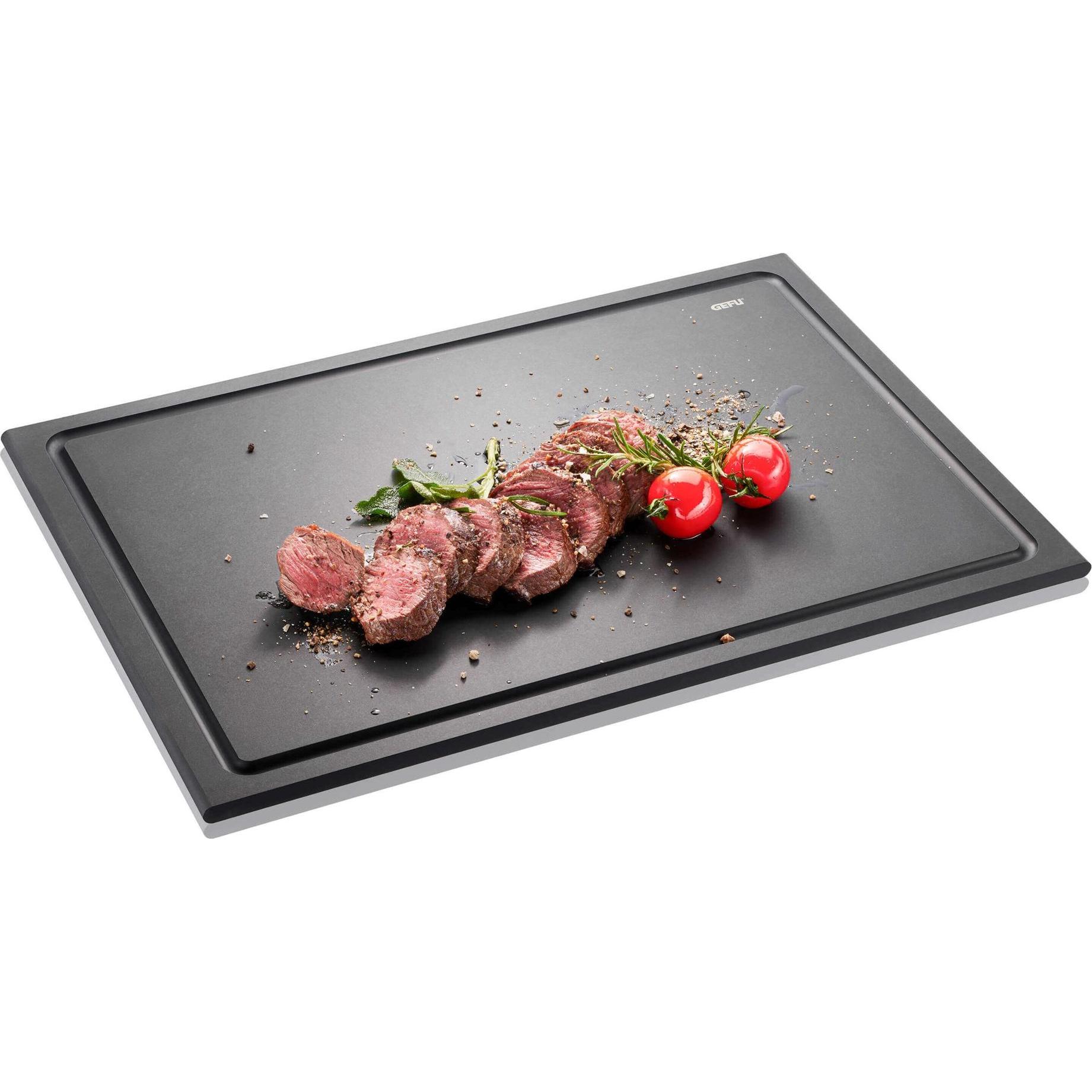 GEFU Tagliere SLIZE grande 44 x 30 cm con scanalatura per il succo di frutta, Tagliere, Nero