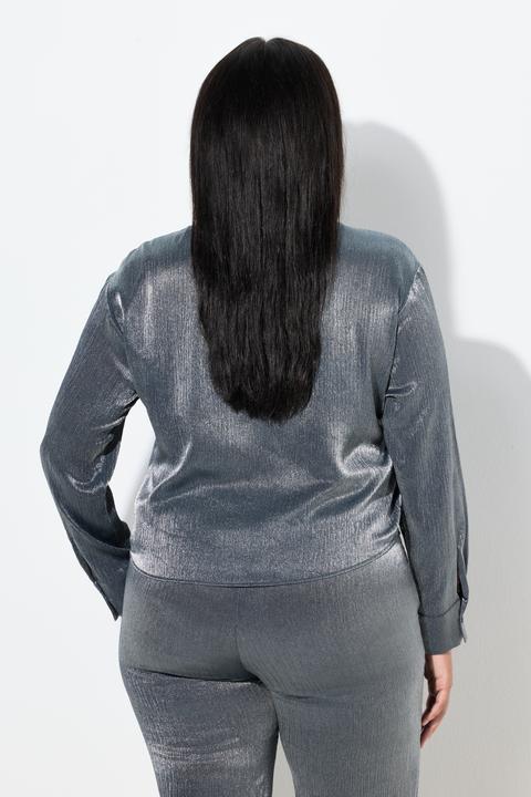 Produktbild Ulla Popken Hemdbluse, Metallic-Schimmer, Boxy, Hemdkragen, Langarm (50, 52)