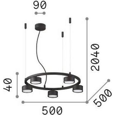 Thumbnail - Ideal lux, Pendelleuchte, MINOR GX53 Pendelleuchte 5x ⌀500mm dimmbar Schwarz warmweiss 235516 (GX53, 910 lm)