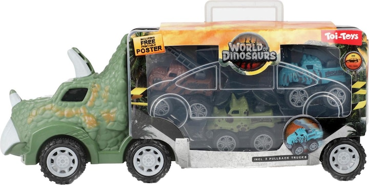 Productafbeelding Toi-Toys Wereld van Dinosaurussen dino vrachtwagen met 3 uittrekbare auto's