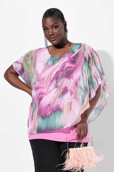 Produktbild Ulla Popken Chiffonbluse, doppellagig, Oversized, Rundhals, Halbarm (46, 48)