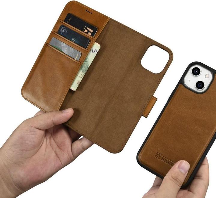 Actual product image iCarer Oil Wax Wallet Case 2in1 Cover iPhone 14 Plus Anti-RFID Leather Flip Case Brown (WMI14220723-... (Apple iPhone 14 Plus)