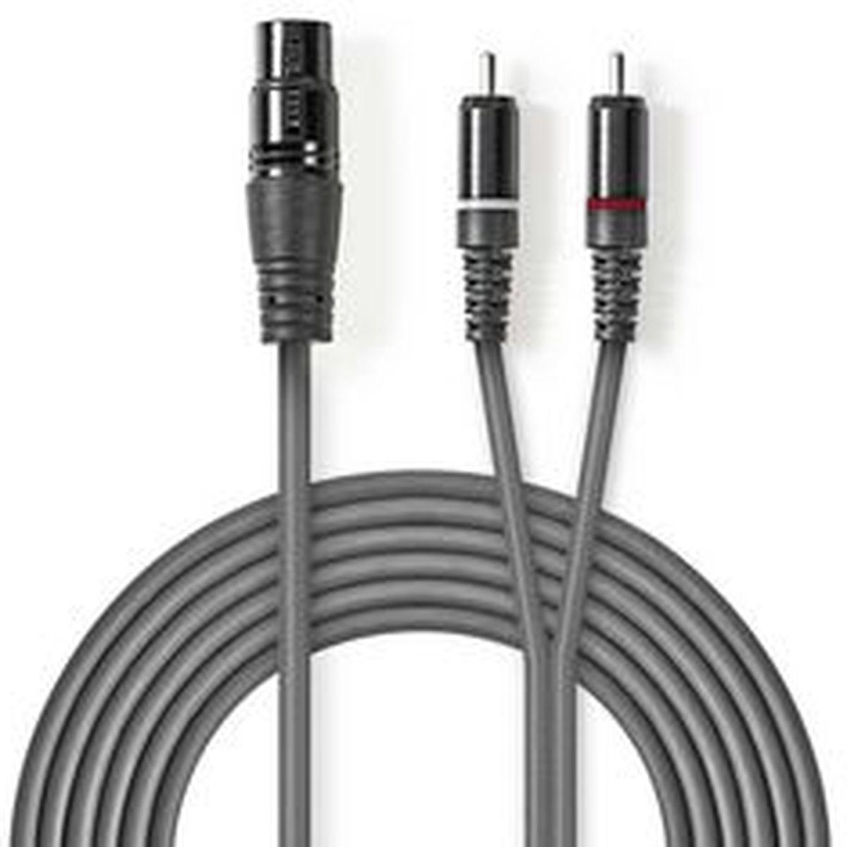 Nedis Cavo audio XLR a 3 pin, femmina, 2 x RCA Ma (3 m, Cinch, XLR), Cavo audio