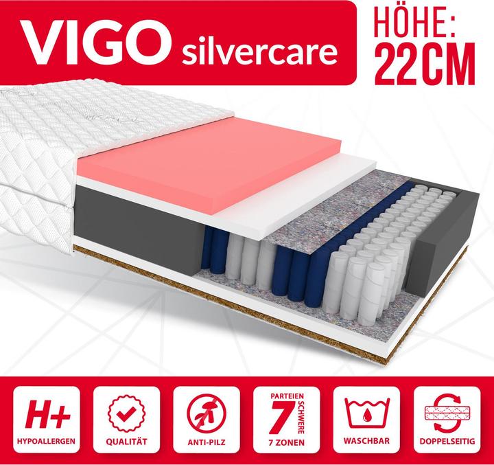 Actual product image Avetoe Matratze 160x200 VIGO - 7 Zonen Silvercare - H3/H4 - 22cm (160 x 200 cm, Foam core, Spring core)