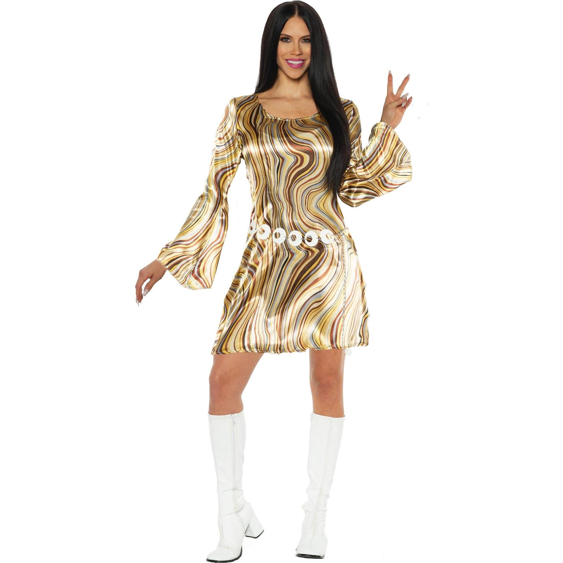 Underwraps 70er Jahre Kleid - Discokleid Kostüm für Fasching (L)