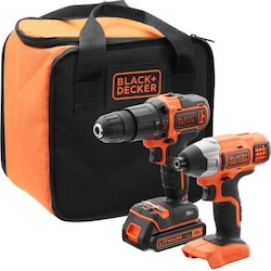Black & Decker, Bohrmaschine + Akkuschrauber, BLACK+DECKER ZESTAW 18V WKRĘTARKA + ZAKRĘTARKA 1x1,5Ah + TORBA (Akkubetrie...