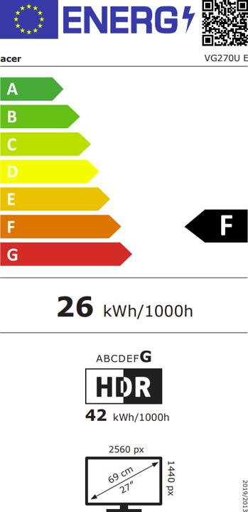 Energielabel Acer Nitro VG270UEbmiipx (2560 x 1440 pixels, 27")