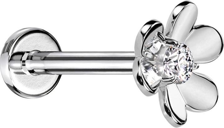 Star Piercing Micro Threadless Labret silber Blume silber ein Kristall silber (Messing, Chirurgenstahl 316L)