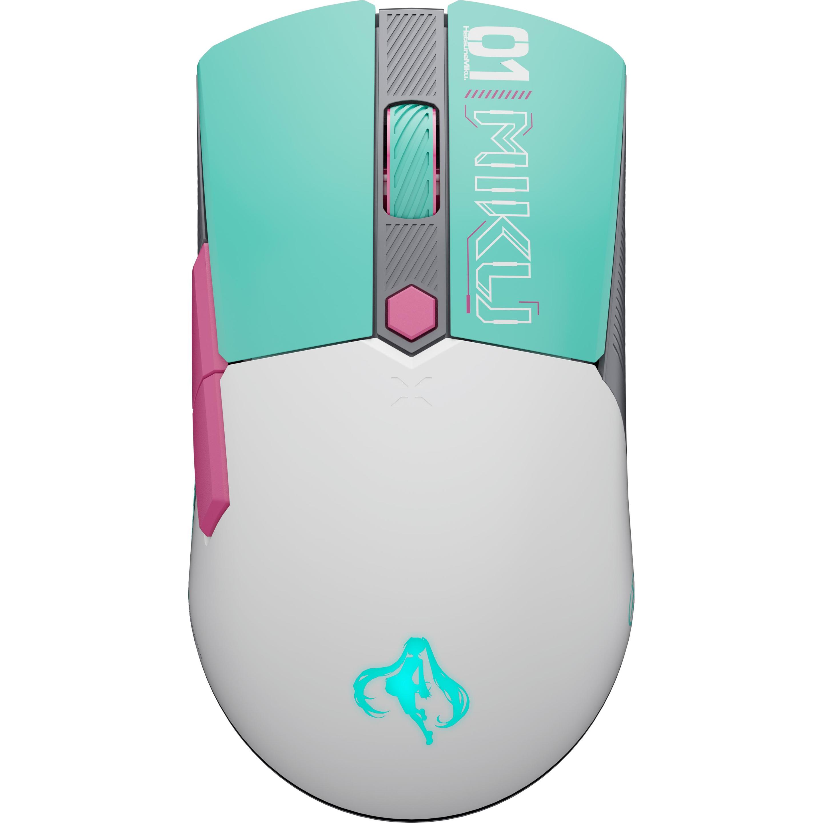 ASUS TUF Gaming Mini Hatsune Miku Edition (Kabellos, Kabelgebunden), Maus, Grau, Grün, Pink