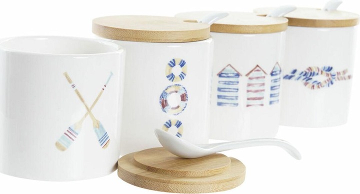 Produktbild DKD Home Decor Zuckerdose Matrose Weiss Bunt Bambus Dolomite 4 Stücke 7,5 x 7,5 x 7,5 cm