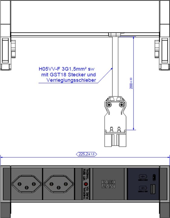 Produktbild Bachmann Desk 2 (2 x, Typ 13, USB-A, USB-C, 0.20 m)