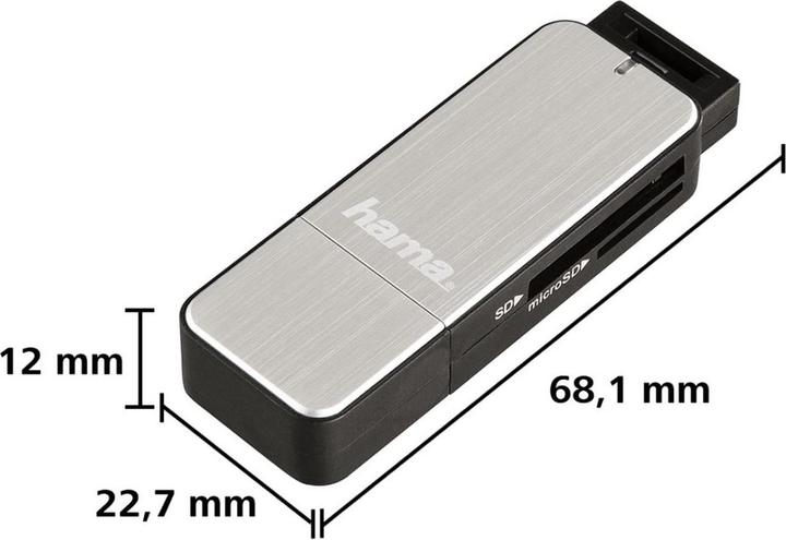 Actual product image Hama USB 3.0 SD/microSD card reader, silver (USB 3.0)