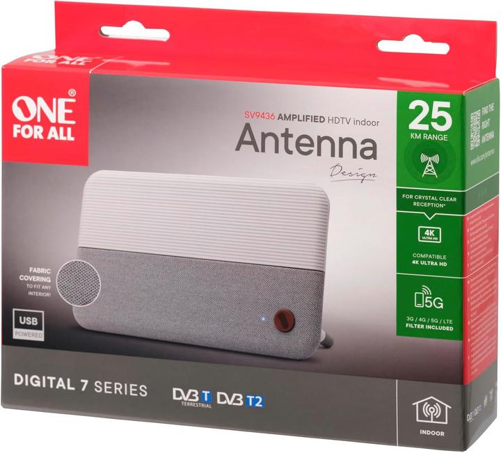 Image du produit One for All DVB-T2 1080p Tissu Antenne wht (Antenne d'intérieur, DVB-T / -T2)