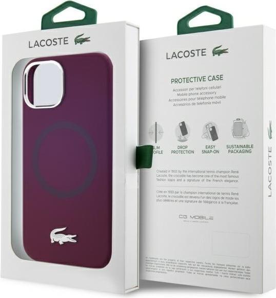 Image du produit Lacoste LCHMP15SSMAR iPhone 15 6.1" bordeaux hardcase Silicone Croco Logo MagSafe (Apple iPhone 15)