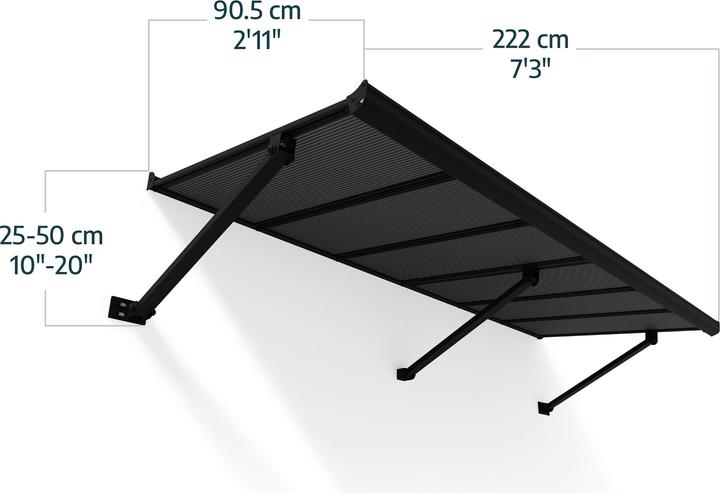 Actual product image Palram Canopia | Augustine 7.3ft Door Awning Black Structure / Opaque Grey Panels