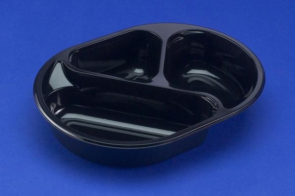Actual product image Plus Pack Microwave dish 3 compartments oval PP black 240x180x40mm 240pcs/glass - (240 pcs.)