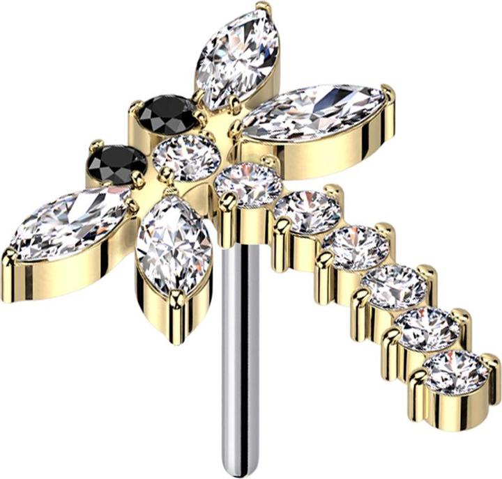 Actual product image Star Piercing Threadless dragonfly gold-plated crystals silver (without brass, Titanium)