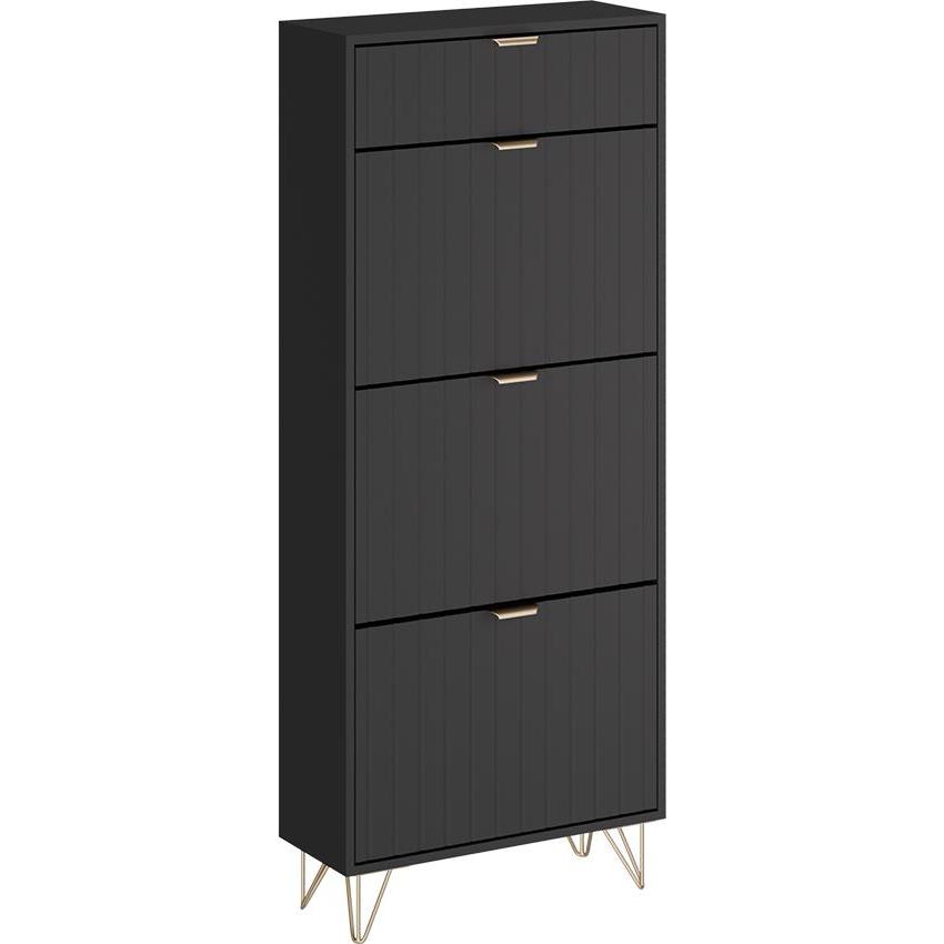 Vichy, Schuhschrank, Schuhschrank Helge, Schwarz, 60 x 145 cm 3 Fächer