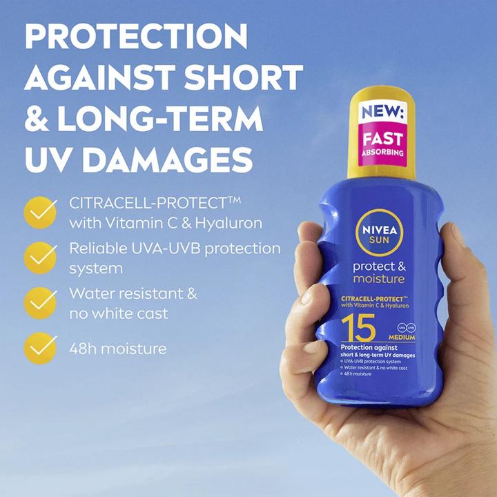 Produktbild NIVEA Sun Protect & Moisture (Sonnenspray, SPF 15, 200 ml, 200 g)