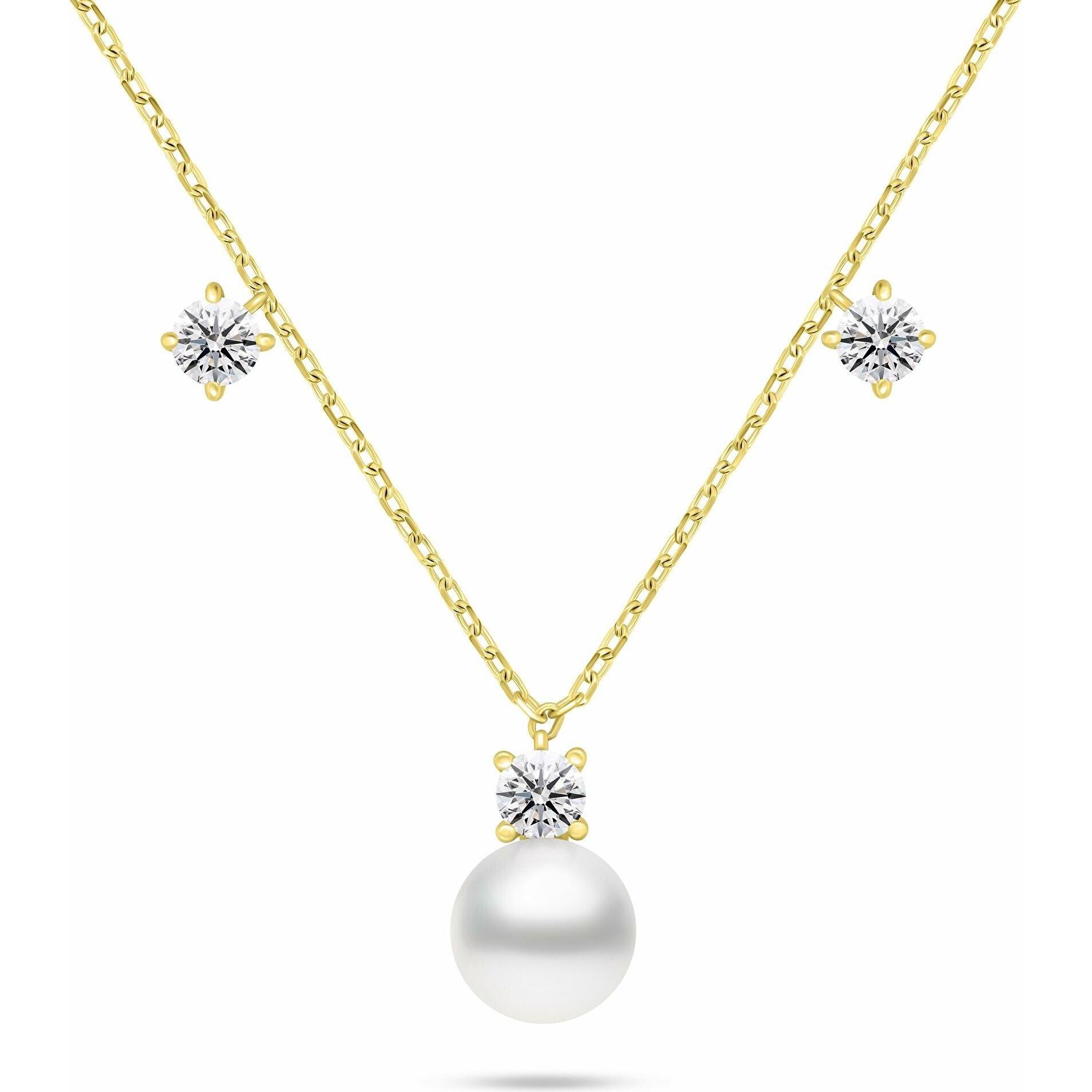 Brilio, Collana, Silver - Beautiful gold-plated necklace with pearl and zircons NCL213Y