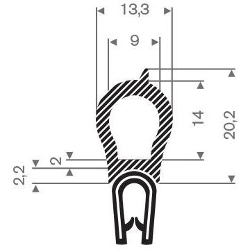 NoName, Türbeschlag + Scharnier, Kantenschutz flexibel schwarz, mit Moosgummi, Klemmbereich 1,0-3,0mm, 13,3x30mm